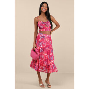 Lulus Floating Through Flowers Pink Floral Two-piece Midi Dress - Size S